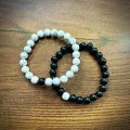 Pack of 1 pair (2 pcs) Black & White Agate Energy Stone Beads Distance Bracelet Set Couple Bracelet Special Set By TOS with a cute Box. 