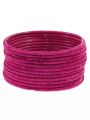Hot pink | 24 pieces/ 2 Dozen velvet glass bangles of all sizes ( do, sawa do , dhai ). 