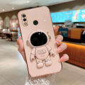 For Huawei Y7 Prime 2019 / Y7 2019 Back Cover with Cartoon Astronaut Folding Stand Luxury 6D Plating Frame Shiny Cases Soft Silicone Square Protective Mobile Phone Case. 