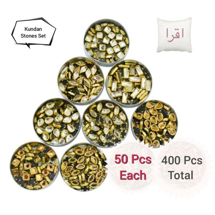 400 Pcs MULTIPLE Shape Kundan Stone in Flat Back Mount/Kundan Beads for decoration 50 Pcs Of each (13 DIFFERENT Shape )