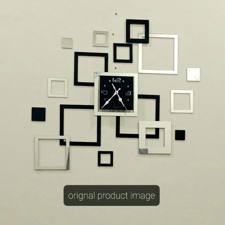 3d Diy Acrylic Wall Clock Modern Design Clock Decoration Living Room Quartz Acrylic Creative Square Mirror Stereo Wooden Wall Clock - Acrylic Wall Clock Golden Black / Silver Black ( mdf black and golden/ Silver acrylic)