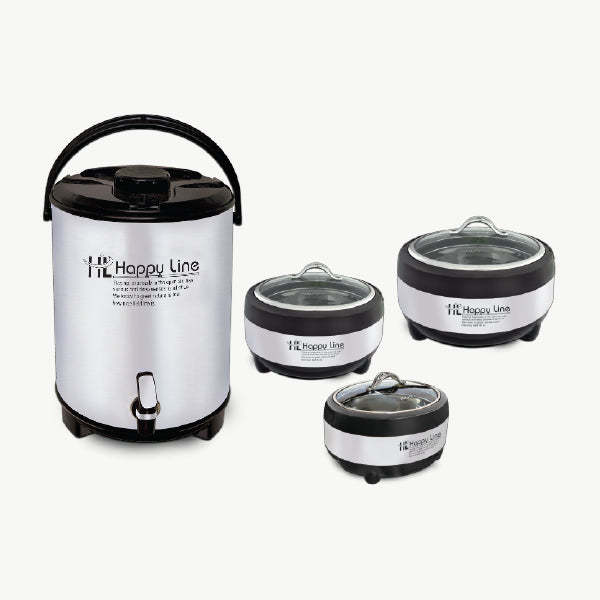 Premium Quality Elegant Luxury Design Happy House Brand Silver Food Warmer Hot Pot With Glass Lid, High Quality Unbreakable Insulated Material Keeps Food Fresh and warm upto 6 Hours, Available in Small, Medium, Large, 3 Pcs Set and 4 Pcs Set - Black