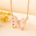 Transparent Butterfly Pendant Necklace Stainless Steel Crystal Shine Cute Butterfly Necklace for Girls. 