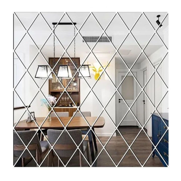 Rhombus Triangles Acrylic 3D Mirror Wall Stickers Living Room Bathroom Decorative DIY Home Decor Mirror Art Wall Decor Removable