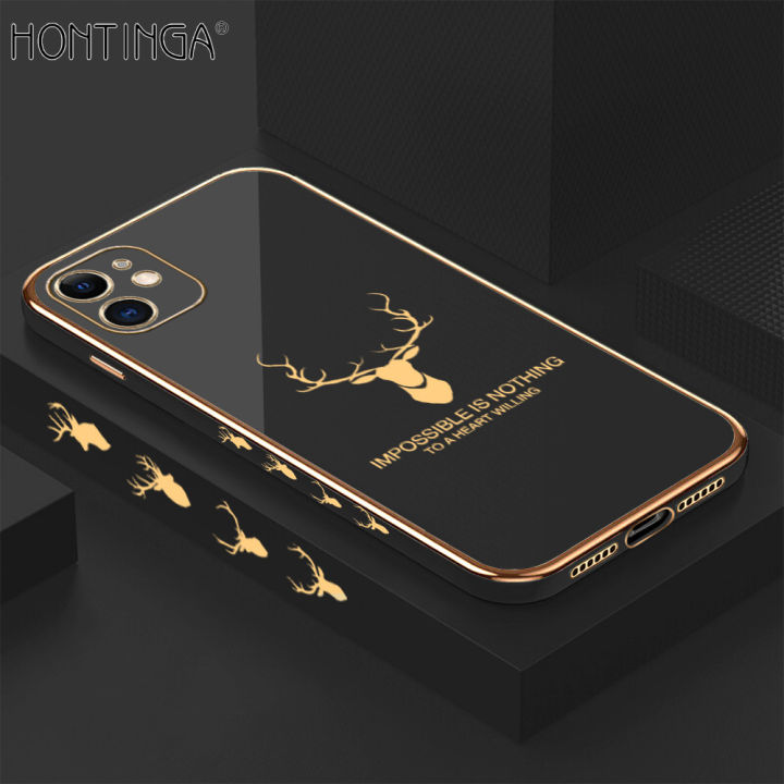 Hontinga for iPhone 11 Back Cover Luxury 6D Plating Lucky Side Pattern Shiny Case Soft Silicone Square Mobile Cover