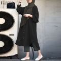 Zanzea Wanita Islam Abaya Dubai Pakaian Maxi Panjang Butang Ke Bawah Tinggi Rendah Pakaian Baju. 