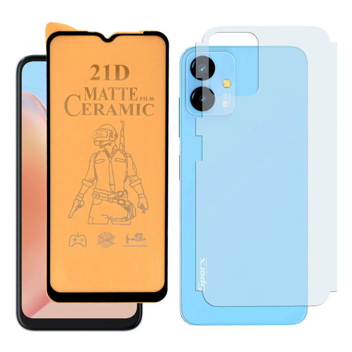 Sparx Neo 7 Plus Matte Glass Fiber Glass Protector + Back Protector Carbon Fiber Matte Soft Skin Sheet For Sparx Neo 7 Plus