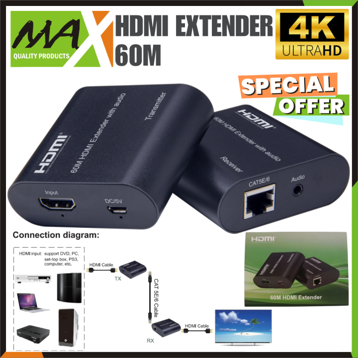 HDMI Extender 60m/197ft HDMI Extender Rather Long HDMI Cable, Over Single Network cat5e/6 RJ45 Ethernet Cable up 60m. Buy MaxShop.