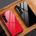 Biruiqu For Xiaomi Mi Note 10 Lite Shockproof Tempered Glass Back Soft Silicone Edge Black Case Cover Casing. 