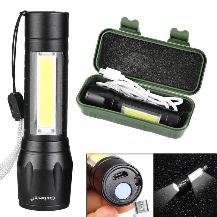 USB Charging XPE+COB LED Flashlight Lamp Torch With Clip Three Mode Zoomable Lamp Built in Battery with Box For Gift Light