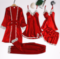 Pack of 5 Silk Bridal Nightwear Sets with Lace – Free Size, Multi-Color. 