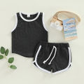 Baby Boys Tanks Tops + Shorts, Sports Casual Style Elastic Waist Drawstring Summer Clothing. 