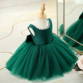 sleeveless Flares baby girls Net frocks with beads around Neck in pink and green color 2023. 