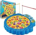 Fishing Game Play Set Includes 15 Fish and 4 Fishing Poles on Rotating Board with Music On/Off Switch for Quiet Play | Board Game for 1-4 Players. 