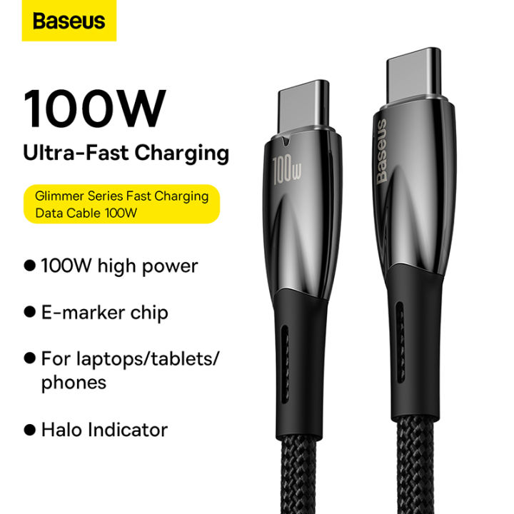 Baseus%20Type%20C%20to%20Type%20C%20PD%20Cable,%20100W%20Glimmer%20Series%20Fast%20Charging%20Data%20Cable%20%20For%20Mobile%20&%20Laptop%20-%20Image%202