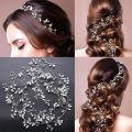 Lengthened HandmaCrystal Pearl Hair Headwear Wedding Dress BriHeadwear  Hair Ornaments. 