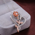 Heart & Rose Crystal Pendant Necklace for Women – Rose Gold & Silver Luxury Fashion Jewelry Gift. 