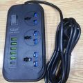 Smart Universal Extension Board 3 Power Socket + 5 Usb & 1Mobile Plug For Mobile Charging Ports With 1.8 Meter Heavy Duty Copper Wire Black. 