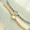 Women Oval Rainbow Gem Wristwatch Fashion Elegant Waterproof Bracelet Watch Small Clock. 