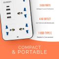 Universal Extension Lead with Multiple Function, 3 Pin Socket Outlet with 6  Surge Protector Sockets | 3 USB Port | 1 Type-C Port,3M copper wire Electric Mains Strip for Home,Kitchen,and Office. 
