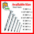 Steel Concrete Nails Flat Head Concrete Nails - 8 Different Sizes (1" Inch to 6" Inch). 