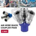Multipurpose Air Hose Quick Coupler Pass 3 Way Pneumatic Tool Compressor Tube Connect Air Couplings Connector. 