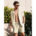 Yfashion Men Linen Shirt Shorts Set Summer Loose Casual Short Sleeve Lapel Cardigan Tops Shorts Suit color. 