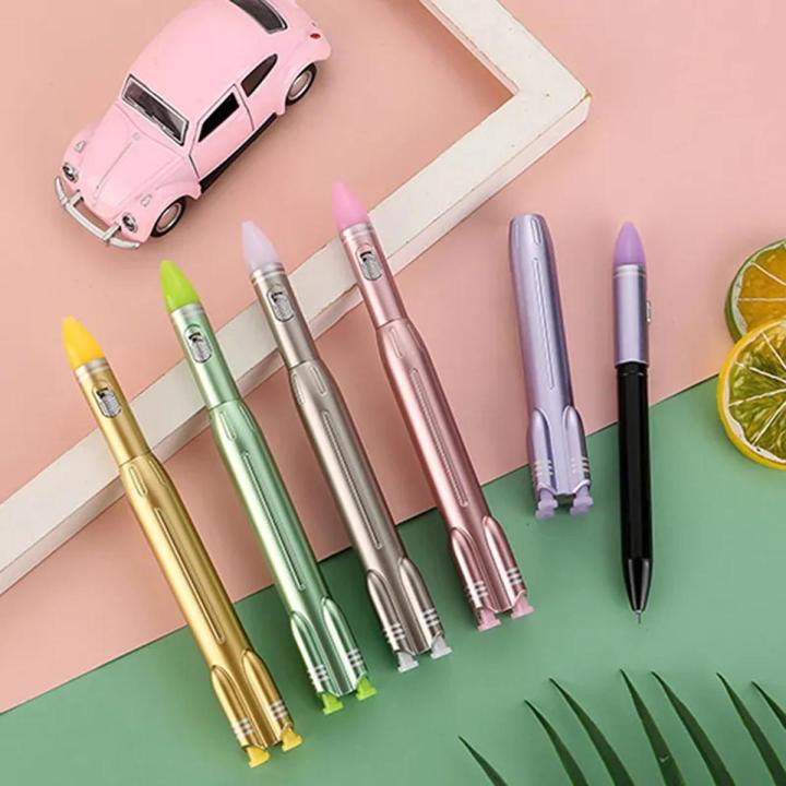 1pc Creative Luminous Rocket Missile Shaped Neutral Pen With Lamp Signature Pen For Student Writing Stationery