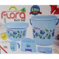 5 Pcs Bath Set 1 Flora Tub 1 Balty (Bucket) 30 Ltrs 1 Stool 1 Mug 1 Soap Shampoo Rack (Multicolours). 