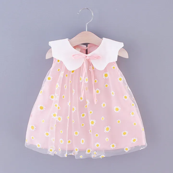 Summer%20Children's%20Wear%20Baby%20Girls'%20Beautiful%20Little%20Daisy%20Mesh%20Collar%20Solid%20Sleeveless%20Dress%20Beach%20Dress%20Party%20Dress%20-%20Image%202