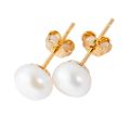 KEEMEEUYZO Real 925 Sterling Silver Earrings Natural Freshwater Pearl Stud Errings Gold Jewelry For Women Fashion Birthday Gift. 