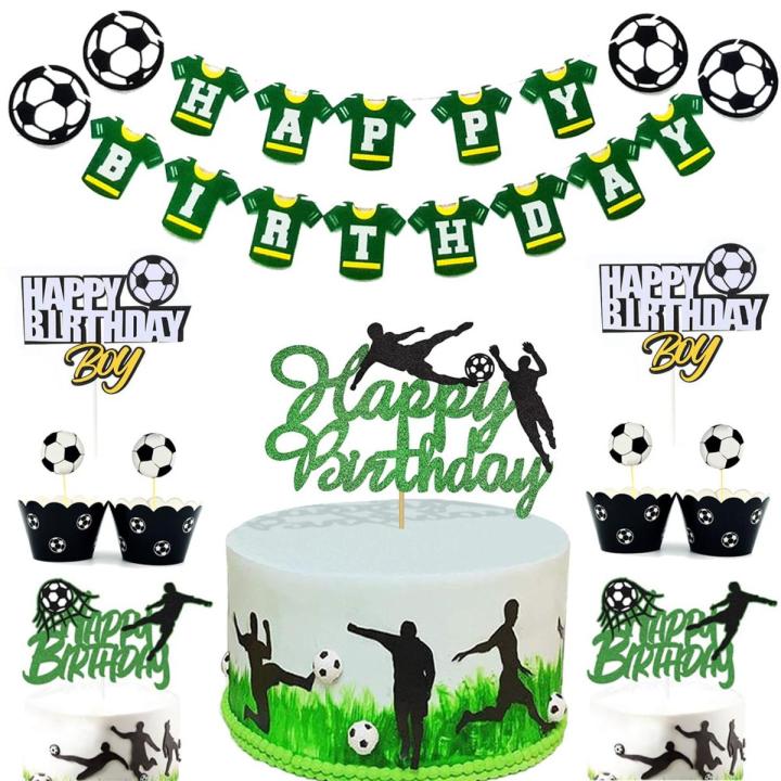 Soccer Cake Topper Boy Girl Soccer Happy Birthday Cupcake Toppers Party Dessert Football Theme Party Baby Shower Baking Supplies