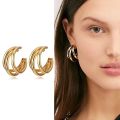 Earings for girls stylish -Thick Tri  hoop Tube Gold Color Hoops Earrings elegant  for party wear. 
