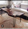 Artisoul Premium Live Edge Natural Wood & Metal Leg Coffee Table with Stackable Side Tables, Elegant Contemporary Design - 1-2-3 Piece Options. 