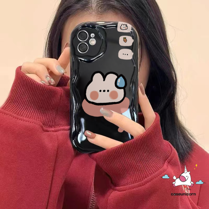 Cartoon Cute Rabbit Phone Case Compatible for IPhone 7Plus 11 13 12 15 14 Pro Max XR 7 15 6 8 6S Plus XS MAX X SE 2020 Lovely Rabbit 3D Wavy Curved Edge Soft Back Cover