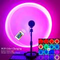 Remote Control RGB Sunset Lamp Projector 16 Colors LED Night Light - Mobile Photography Backgrounds Sunlight Lamp Accessories Kit - Rainbow Lighting Modes USB Powered -  Table Lamp For Bed Room Side Table Night Lamp For Photoshoot , Mobile Photography. 