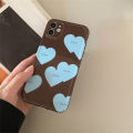 Korean Cute Mint Love Heart Brown Phone Case For iPhone 13 12 11 Pro XS Max X XR 7 8 Plus Shockproof Silicone Soft Back Cover. 
