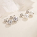Micro Inlaid Zircon Pearl Stud Earrings Daily Commuting Elegant Autumn and Winter Sweater Accessories Simple Special-Interest Design Romantic. 