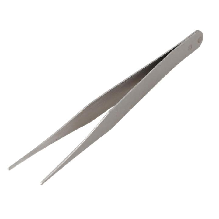 QUANBU Fine Point Silver Tone Pointy Straight Tweezers 4 1/2"