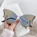 Fashion Sparkling Rhinestone Rimless Butterfly Sunglasses Y2K Women Luxury Brand Vintage Sun Glasses Ladies Eyewear gafas de sol. 