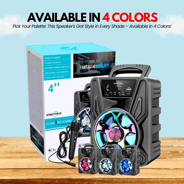 Original Bluetooth Wireless Speaker with FREE Wired Microphone ~ Rechargeable Sound System with High Stereo Bass & Woofer ~ Loud Portable Speaker for Home, PC, and Mobile ~ USB, SD Card, FM Radio Support ~ MP3 Player Speaker with Clear