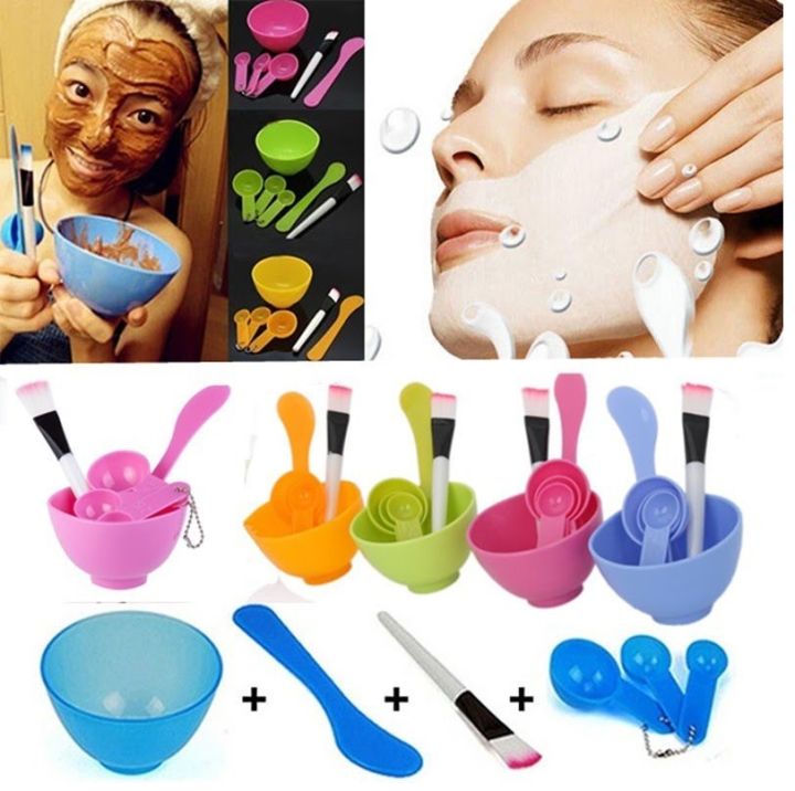 Online Karachi Mask Kit, 4-in-1 Face Mask Mixing Bowl with Stick Brush Set, Professional Bleach Bowl Set, Bleach Bowl Facial Mask, Facial Care Make Up Bowl Sets, Salon and Parlor Accessories