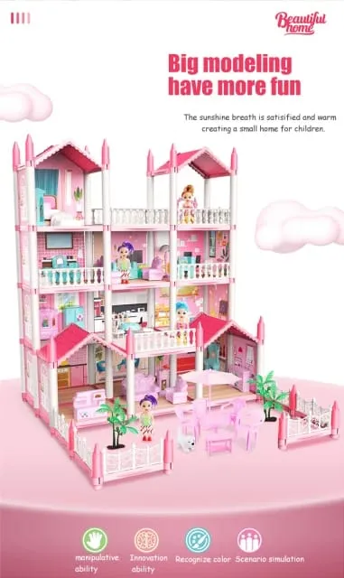 4--Storey%20Big%20Doll%20House%20Villa%20with%20FREE%20Lights%20Children's%20Family%20DIY%20Accessories%20Assembly%20Dream%20Castle%20Toy%20Girl%20Gift%20-%20Image%204
