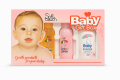 “Soft Touch Baby Gift Box – 4 in 1 Set (Shampoo, Lotion, Powder & Soap | 120ml Each)”. 