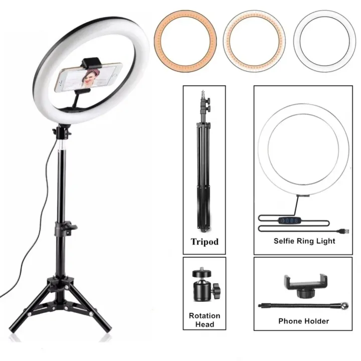 26cm%20Ring%20Light%20with%207ft%20Aluminium%20Tripod%20Stand%20&%20Mobile%20Holder%20(3%20Shades%20in%20Light)%20-%20Image%202