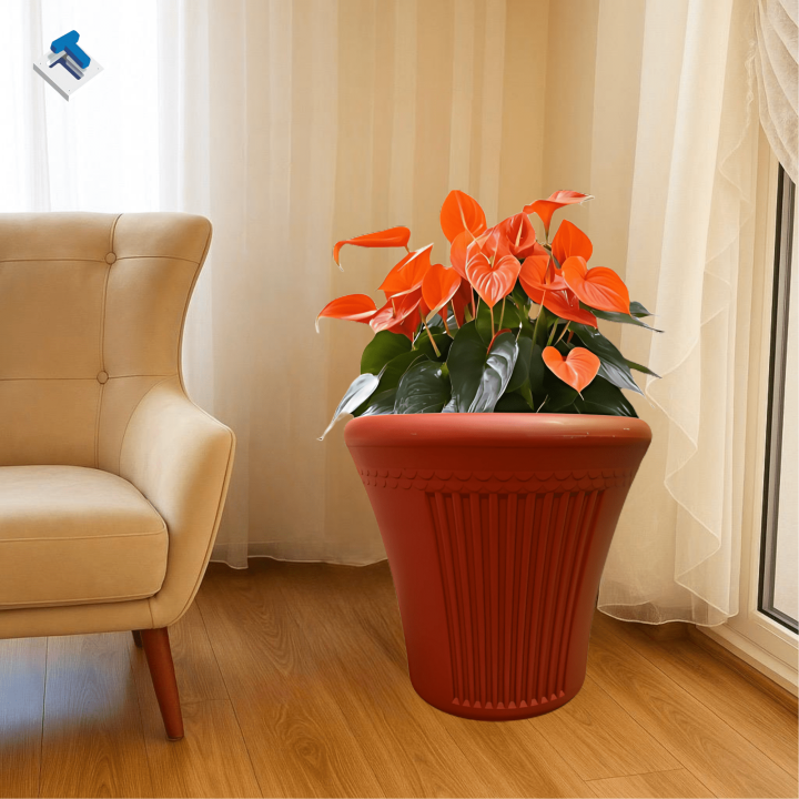 Plastic Flower Pot  | 18 Inch | Premium Quality Gamla for Decoration | Plastic Pots for Plants Indoor, Room, Terrace, Balcony & Gardens. | Plant Pots | Corner Decoration Items | Available In Brown Color.