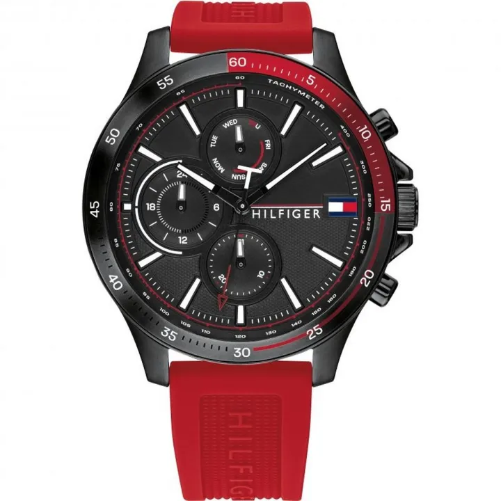 Tommy Hilfiger Men’s Quartz Silicone Strap Black Dial 46mm Watch ...