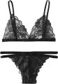 Womens Lingerie Women Lingerie Set High Waisted Underwire Lingerie with Garter Belt Lace Babydoll net bra set black. 
