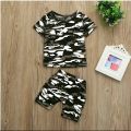 T Shirt And Shorts For Kids, Baby Boy Round Neck Short Sleeves Tee Tops Cloths Sets Dresses Outfit Commando And Camouflage Design. 