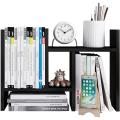 Desktop Organizer Office Storage Rack Adjustable Wood Display Shelf - Free Style Double H Display - True Natural Stand Shelf - Black. 